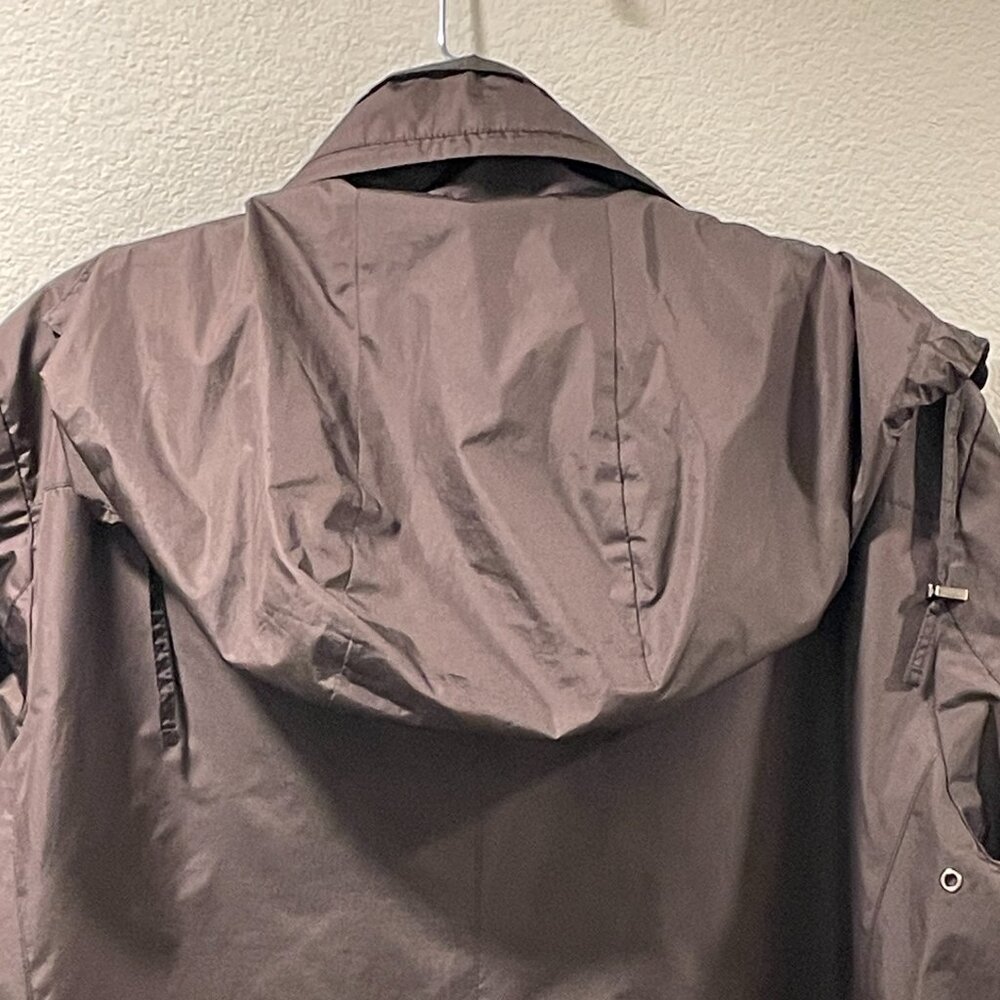 TALBOTS Brown Hooded Windbreaker Long Sleeve Lightweight Raincoat Women L - Picture 10 of 11